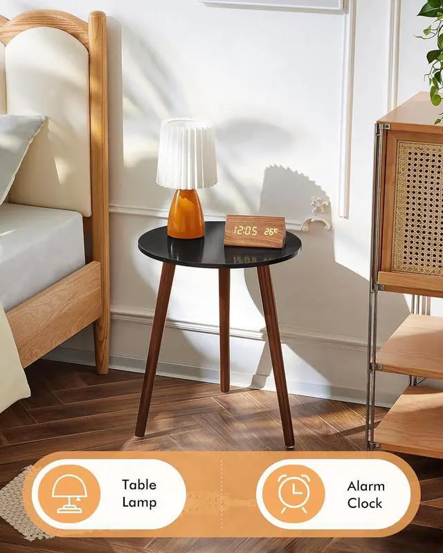 Alt view image 5 of 7 - Apicizon Brown Side Table for Bedroom, End Table Bedside Table Nightstand Coffee Table with Brown Wood Legs for Living Room, 16.5 x 20.5 Inches, Black & Brown