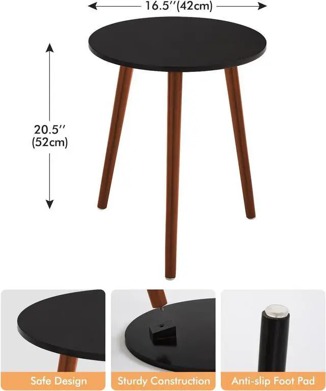 Alt view image 3 of 7 - Apicizon Brown Side Table for Bedroom, End Table Bedside Table Nightstand Coffee Table with Brown Wood Legs for Living Room, 16.5 x 20.5 Inches, Black & Brown