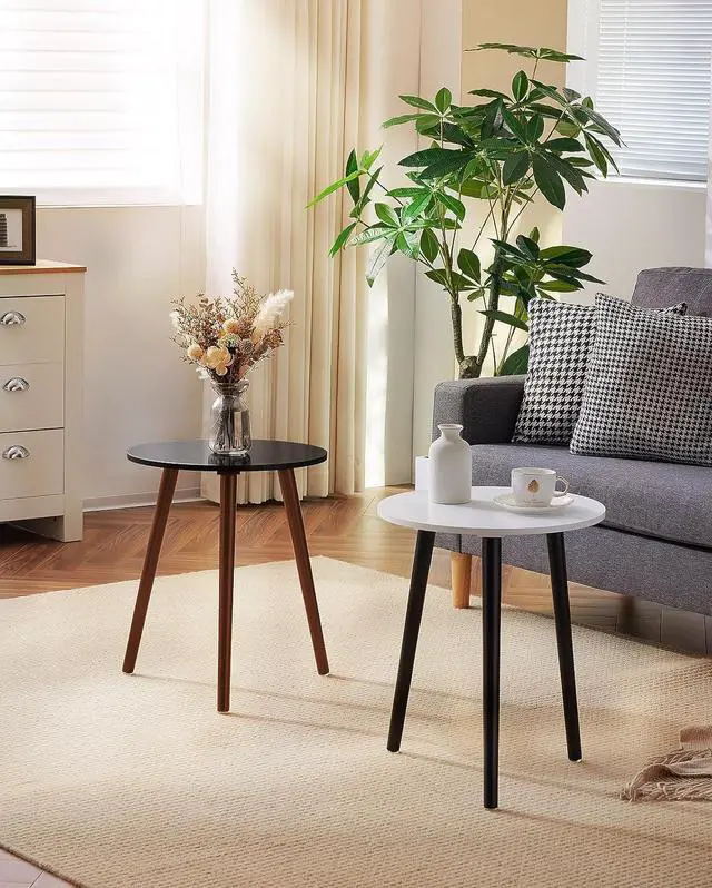 Alt view image 6 of 7 - Apicizon Brown Side Table for Bedroom, End Table Bedside Table Nightstand Coffee Table with Brown Wood Legs for Living Room, 16.5 x 20.5 Inches, Black & Brown