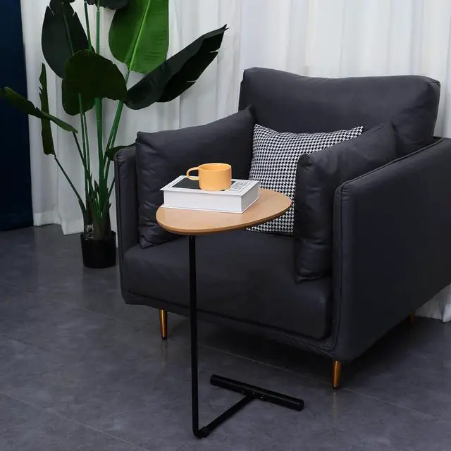 Alt view image 2 of 7 - PHOENANCEE Couch Table,C Shaped End Table,Sofa Side Table Slide Under for Living Room Bedside Bathroom Rustic Laptop Snack Coffee Table,Egg Oval-Shaped,Metal Frame,Easy Assembly,Natural Wood