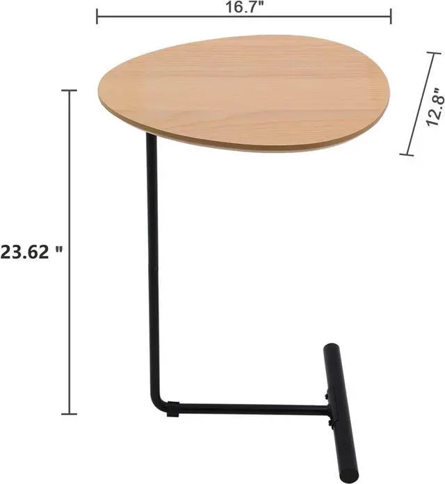 Alt view image 3 of 7 - PHOENANCEE Couch Table,C Shaped End Table,Sofa Side Table Slide Under for Living Room Bedside Bathroom Rustic Laptop Snack Coffee Table,Egg Oval-Shaped,Metal Frame,Easy Assembly,Natural Wood