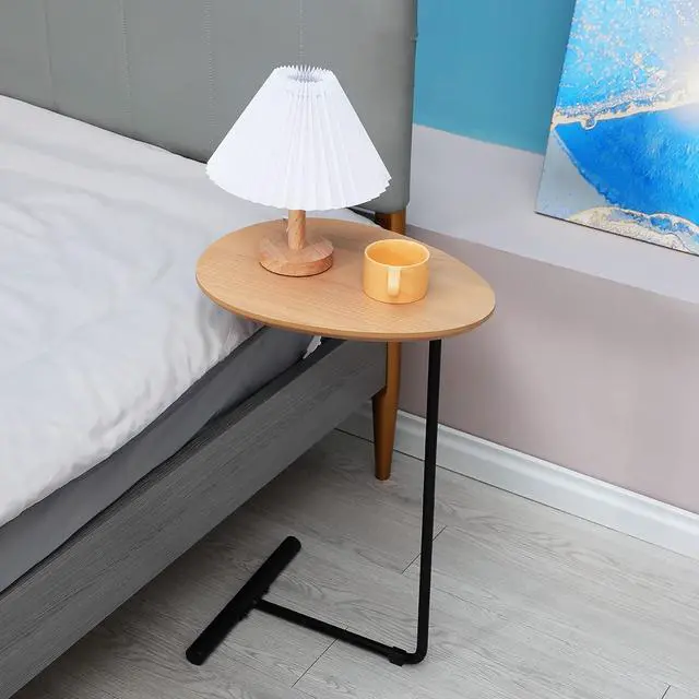 Alt view image 4 of 7 - PHOENANCEE Couch Table,C Shaped End Table,Sofa Side Table Slide Under for Living Room Bedside Bathroom Rustic Laptop Snack Coffee Table,Egg Oval-Shaped,Metal Frame,Easy Assembly,Natural Wood