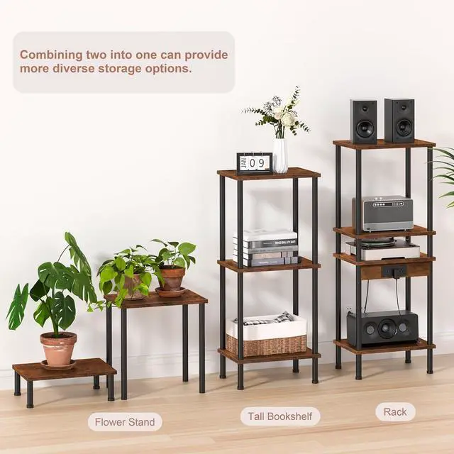 Alt view image 4 of 6 - End Table with Charging Station,Small Side Table,2-Tier Nightstand with Storage Shelf,Sofa Bedside Table for Small Spaces in Living Room,Bedroom,Office,Easy Assembly,Rustic Brown
