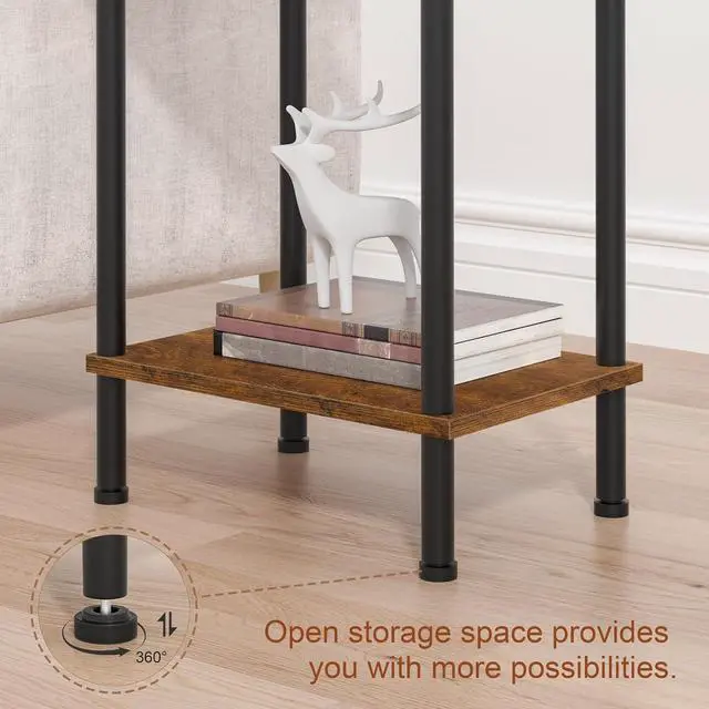 Alt view image 6 of 6 - End Table with Charging Station,Small Side Table,2-Tier Nightstand with Storage Shelf,Sofa Bedside Table for Small Spaces in Living Room,Bedroom,Office,Easy Assembly,Rustic Brown