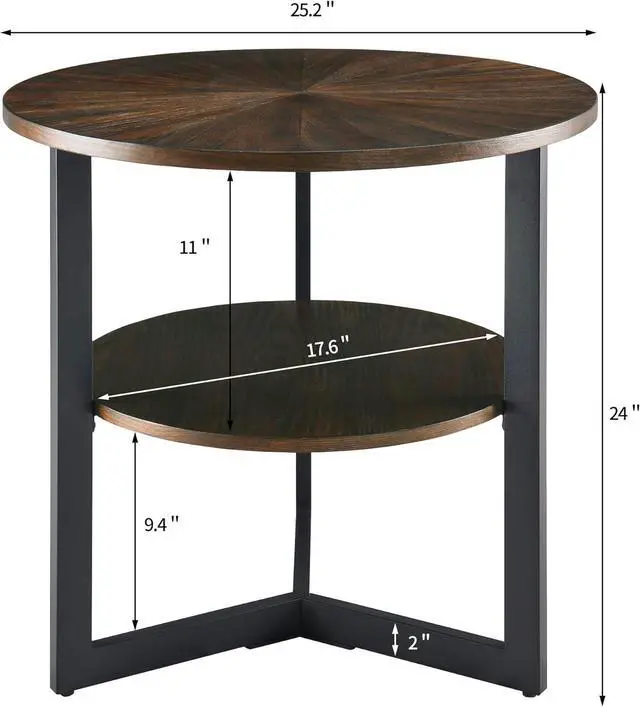 Alt view image 2 of 7 - MODERION Large End Table with Storage Shelf Rustic Circular Sofa Side Table with Black Metal Legs Solid Wood Nightstand Telephone Table for Living Room Bedroom 25.2D x 24H Natural Brown CJZ1338NC