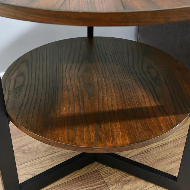 Alt view image 7 of 7 - MODERION Large End Table with Storage Shelf Rustic Circular Sofa Side Table with Black Metal Legs Solid Wood Nightstand Telephone Table for Living Room Bedroom 25.2D x 24H Natural Brown CJZ1338NC