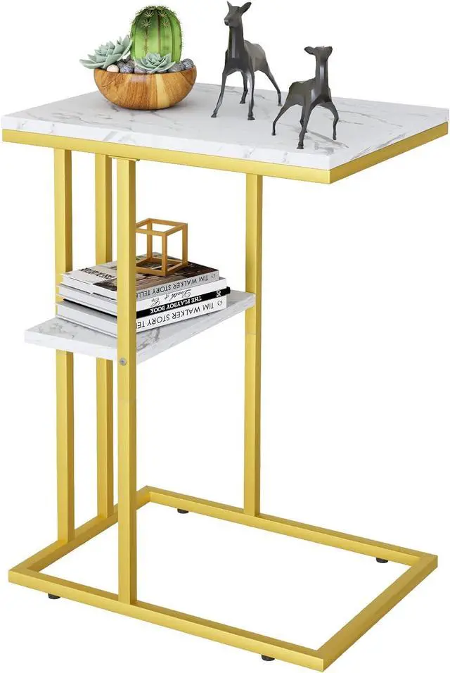 Main image of Easy Paws C Shaped End Table,Small Side Table for Couch and Bed, Gold Snack Couch Table for Small Spaces, Living Room, Bedroom,Bedside(Gold)