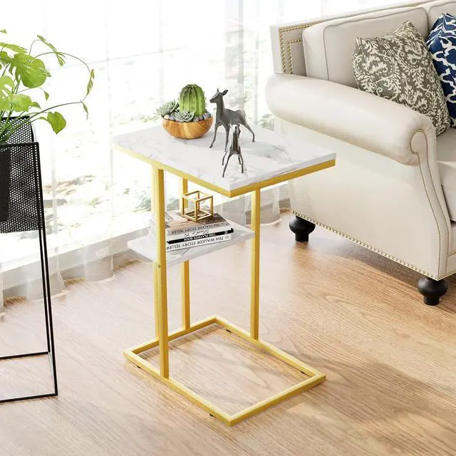 Alt view image 2 of 7 - Easy Paws C Shaped End Table,Small Side Table for Couch and Bed, Gold Snack Couch Table for Small Spaces, Living Room, Bedroom,Bedside(Gold)