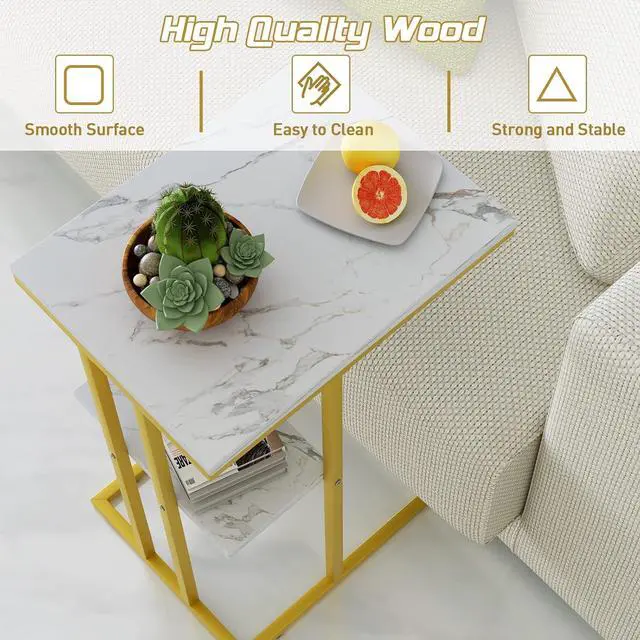 Alt view image 4 of 7 - Easy Paws C Shaped End Table,Small Side Table for Couch and Bed, Gold Snack Couch Table for Small Spaces, Living Room, Bedroom,Bedside(Gold)