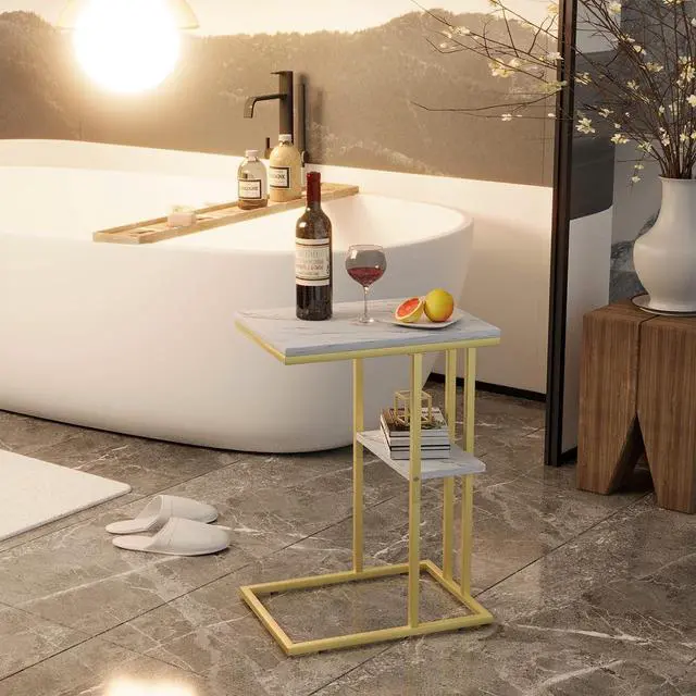 Alt view image 5 of 7 - Easy Paws C Shaped End Table,Small Side Table for Couch and Bed, Gold Snack Couch Table for Small Spaces, Living Room, Bedroom,Bedside(Gold)