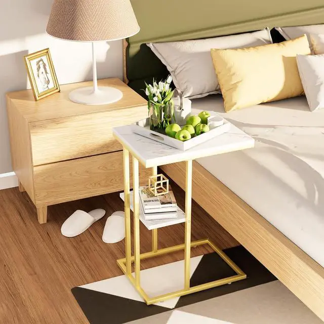 Alt view image 6 of 7 - Easy Paws C Shaped End Table,Small Side Table for Couch and Bed, Gold Snack Couch Table for Small Spaces, Living Room, Bedroom,Bedside(Gold)