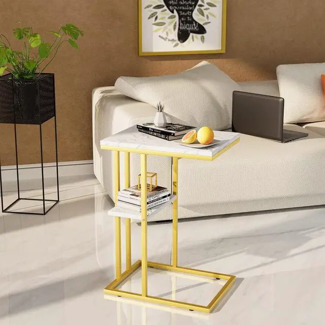 Alt view image 7 of 7 - Easy Paws C Shaped End Table,Small Side Table for Couch and Bed, Gold Snack Couch Table for Small Spaces, Living Room, Bedroom,Bedside(Gold)