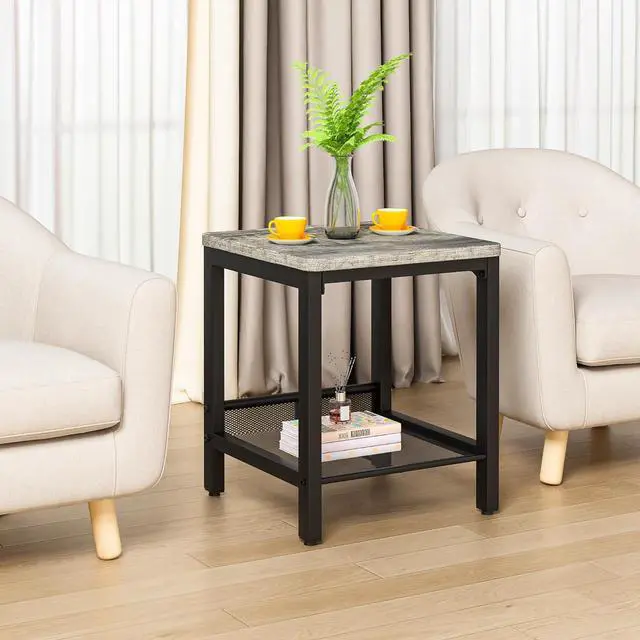 Alt view image 5 of 7 - Lamerge 3 Pieces Living Room Table Set, Industrial Coffee Table with 2 Square End Side Tables, Coffee Table Set with Metal Frame for Apartment Home Office (Grey)