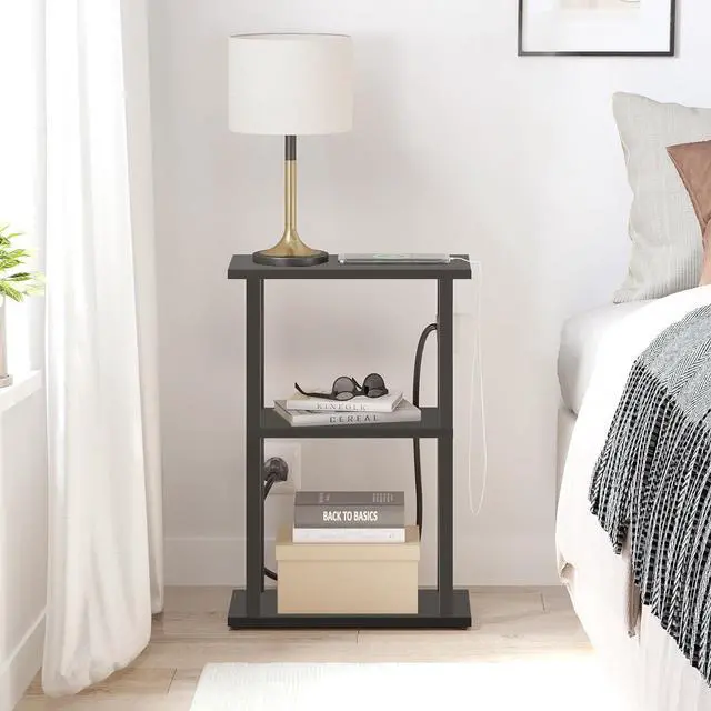 Alt view image 7 of 7 - TUTOTAK Small Narrow Side Table with Charging Station, Set of 2 Skinny End Table for Small Spaces, Slim Nightstand with USB Ports and Outlet,Sofa Beside Table with Wheels, Black TB01BK047