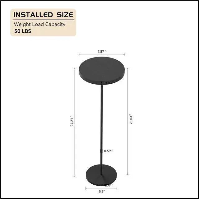Alt view image 2 of 7 - Drink Table, Round Pedestal Table with Weighted Base, Black Side Table Modern Cocktail Table Martini Table Small End Table Premium Accent Table for Sofa Couch Chair Living Room Bedroom Dorm Patio