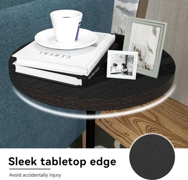 Alt view image 4 of 7 - Drink Table, Round Pedestal Table with Weighted Base, Black Side Table Modern Cocktail Table Martini Table Small End Table Premium Accent Table for Sofa Couch Chair Living Room Bedroom Dorm Patio