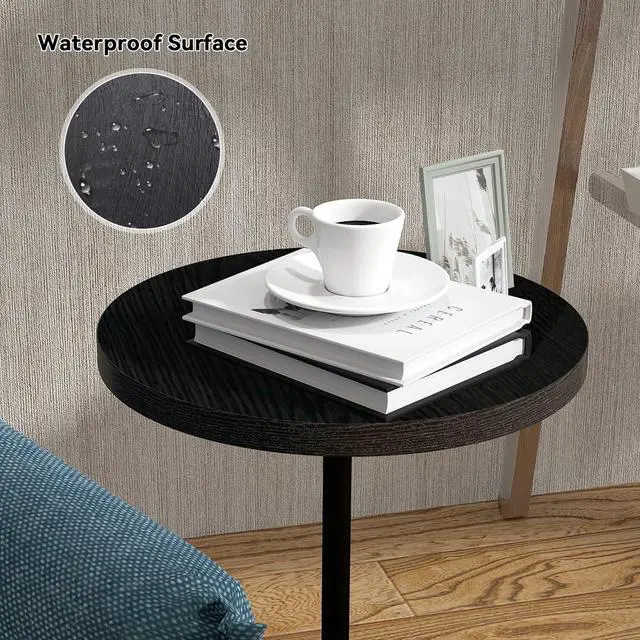Alt view image 5 of 7 - Drink Table, Round Pedestal Table with Weighted Base, Black Side Table Modern Cocktail Table Martini Table Small End Table Premium Accent Table for Sofa Couch Chair Living Room Bedroom Dorm Patio