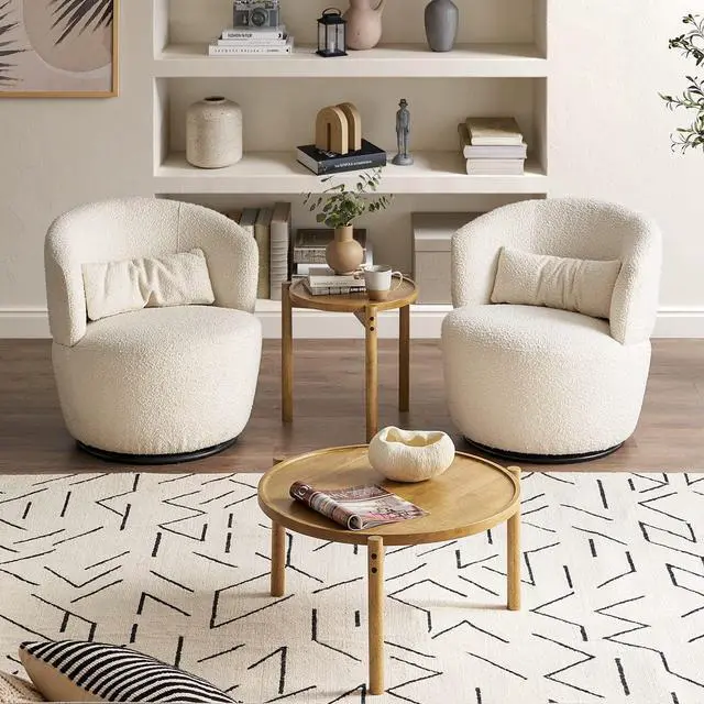 Alt view image 3 of 7 - mopio Dylan Coffee Table, Small Round Coffee Table Set, 2 Piece Solid Wood, Boho, Farmhouse, Rustic, Modern, Circle, Living Room Table, Nesting Tables, with Sturdy Durable 3-Leg (Round Nesting Tables)