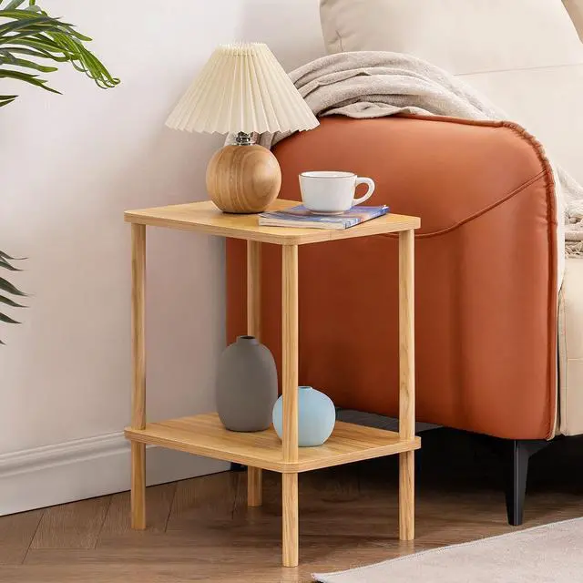 Main image of Apicizon 2 Tier End Table, Boho Side Table with Storage Shelf, Nightstand Bedside Table for Small Spaces, Bedroom, Living Room, Entryway, Farmhouse, Easy Assembly, Natural