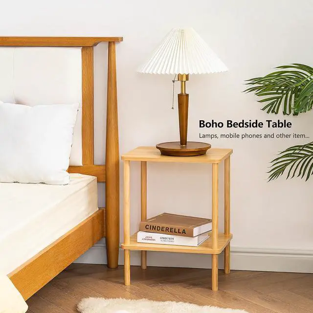 Alt view image 3 of 7 - Apicizon 2 Tier End Table, Boho Side Table with Storage Shelf, Nightstand Bedside Table for Small Spaces, Bedroom, Living Room, Entryway, Farmhouse, Easy Assembly, Natural