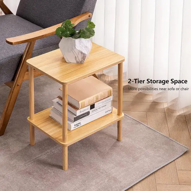 Alt view image 4 of 7 - Apicizon 2 Tier End Table, Boho Side Table with Storage Shelf, Nightstand Bedside Table for Small Spaces, Bedroom, Living Room, Entryway, Farmhouse, Easy Assembly, Natural