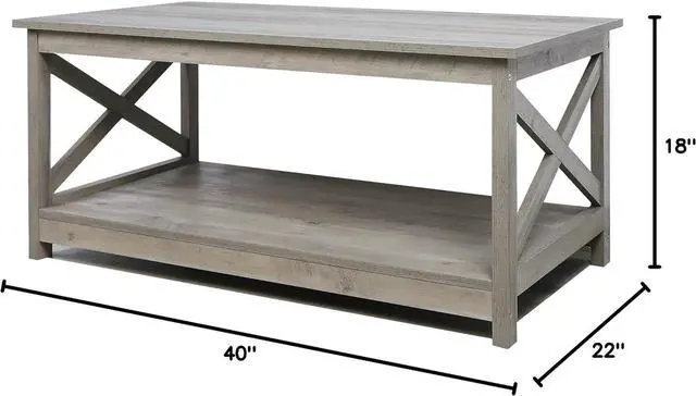 Alt view image 2 of 7 - Rainbow Sophia Coffee Table, Modern Farmhouse Wood Coffee Table with 2-Tier Storage, 40 Inch, Washed Oak