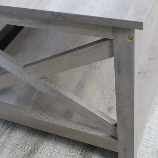 Alt view image 5 of 7 - Rainbow Sophia Coffee Table, Modern Farmhouse Wood Coffee Table with 2-Tier Storage, 40 Inch, Washed Oak