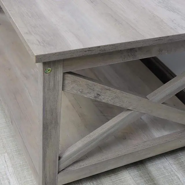Alt view image 6 of 7 - Rainbow Sophia Coffee Table, Modern Farmhouse Wood Coffee Table with 2-Tier Storage, 40 Inch, Washed Oak