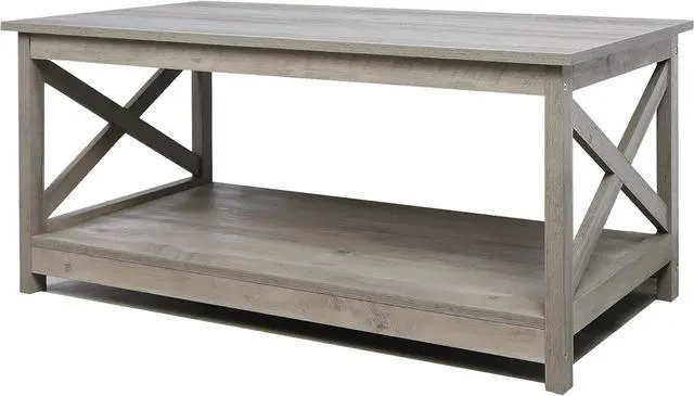 Alt view image 7 of 7 - Rainbow Sophia Coffee Table, Modern Farmhouse Wood Coffee Table with 2-Tier Storage, 40 Inch, Washed Oak