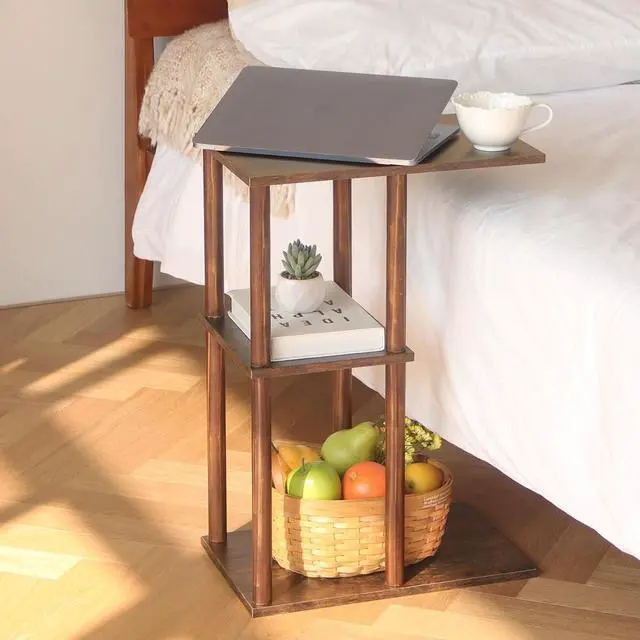 Main image of AWASEN C Shaped End Table, Small Side Table for Couch, 3-Tier Wood Sofa Table Coffee Table for Living Room, Small Space, Bedroom, Home Office, Easy Assembly, Rustic Brown