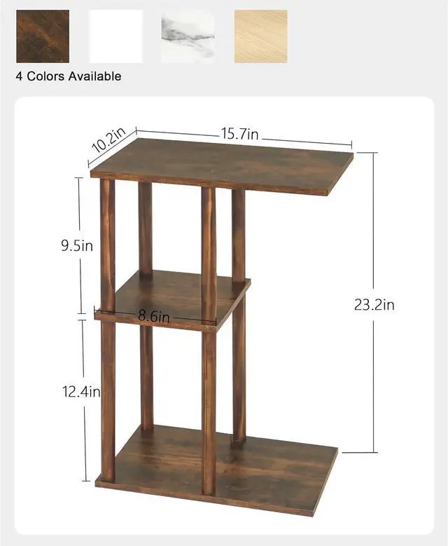 Alt view image 2 of 7 - AWASEN C Shaped End Table, Small Side Table for Couch, 3-Tier Wood Sofa Table Coffee Table for Living Room, Small Space, Bedroom, Home Office, Easy Assembly, Rustic Brown