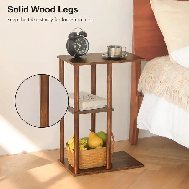 Alt view image 7 of 7 - AWASEN C Shaped End Table, Small Side Table for Couch, 3-Tier Wood Sofa Table Coffee Table for Living Room, Small Space, Bedroom, Home Office, Easy Assembly, Rustic Brown