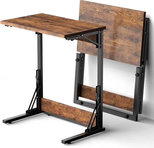 Main image of Tatub 24" Folding C Shaped End Table Set of 2, Small Sofa Side Laptop Desk, Couch TV Tray Table for Living Room, Bedroom, Rustic Brown