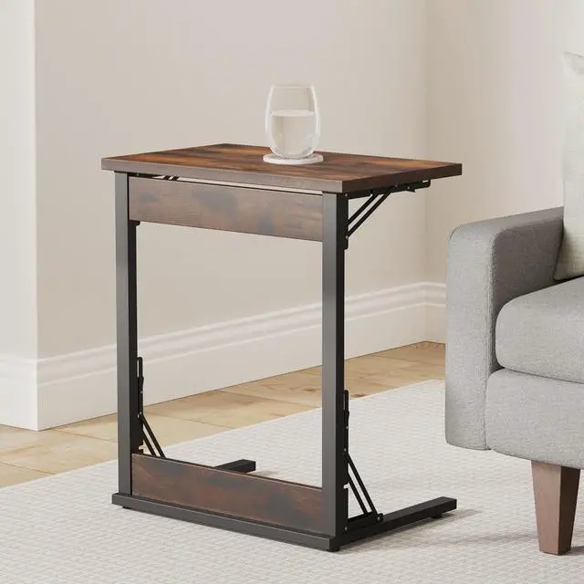 Alt view image 2 of 7 - Tatub 24" Folding C Shaped End Table Set of 2, Small Sofa Side Laptop Desk, Couch TV Tray Table for Living Room, Bedroom, Rustic Brown