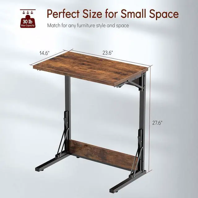 Alt view image 3 of 7 - Tatub 24" Folding C Shaped End Table Set of 2, Small Sofa Side Laptop Desk, Couch TV Tray Table for Living Room, Bedroom, Rustic Brown