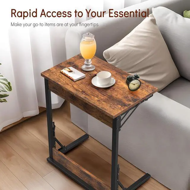 Alt view image 5 of 7 - Tatub 24" Folding C Shaped End Table Set of 2, Small Sofa Side Laptop Desk, Couch TV Tray Table for Living Room, Bedroom, Rustic Brown