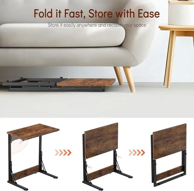 Alt view image 7 of 7 - Tatub 24" Folding C Shaped End Table Set of 2, Small Sofa Side Laptop Desk, Couch TV Tray Table for Living Room, Bedroom, Rustic Brown