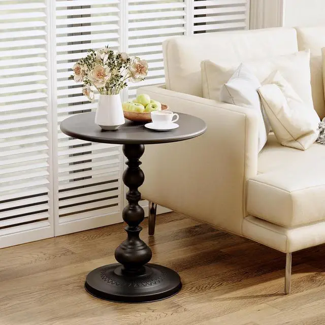 Alt view image 2 of 7 - XIV Metal Small Round Side End Table, Vintage Matte Coffee Drink Cocktail Table, Small Accent Pedestal Table for Living Room Corners and Small Spaces, 21'' Height (Black)