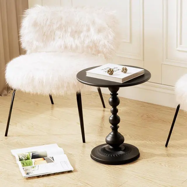 Alt view image 4 of 7 - XIV Metal Small Round Side End Table, Vintage Matte Coffee Drink Cocktail Table, Small Accent Pedestal Table for Living Room Corners and Small Spaces, 21'' Height (Black)