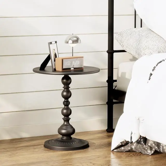 Alt view image 5 of 7 - XIV Metal Small Round Side End Table, Vintage Matte Coffee Drink Cocktail Table, Small Accent Pedestal Table for Living Room Corners and Small Spaces, 21'' Height (Black)