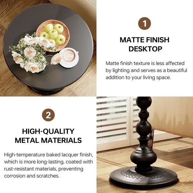 Alt view image 6 of 7 - XIV Metal Small Round Side End Table, Vintage Matte Coffee Drink Cocktail Table, Small Accent Pedestal Table for Living Room Corners and Small Spaces, 21'' Height (Black)