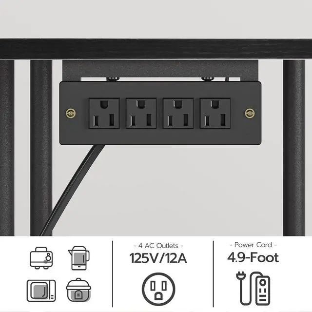 Alt view image 5 of 7 - HOOBRO Bakers Rack with Power Outlet, Microwave Stand with 5 S-Shaped Hooks, Coffee Bar, Kitchen Storage Shelf, for Kitchen, Living Room, Black BB07UHB01