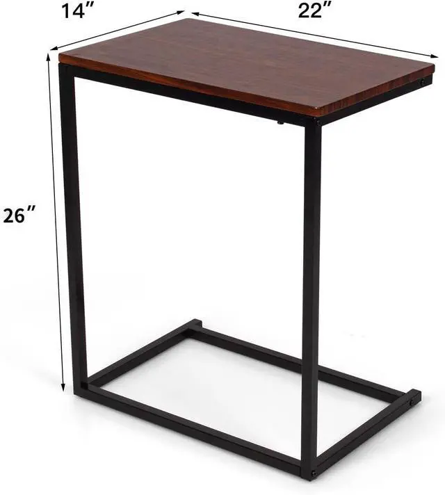 Alt view image 3 of 7 - Tangkula Sofa Side Table C Shaped Table, Vintage Couch Table Sofa Side Table for Coffee Snack Laptop, Living Room TV Tray End Table