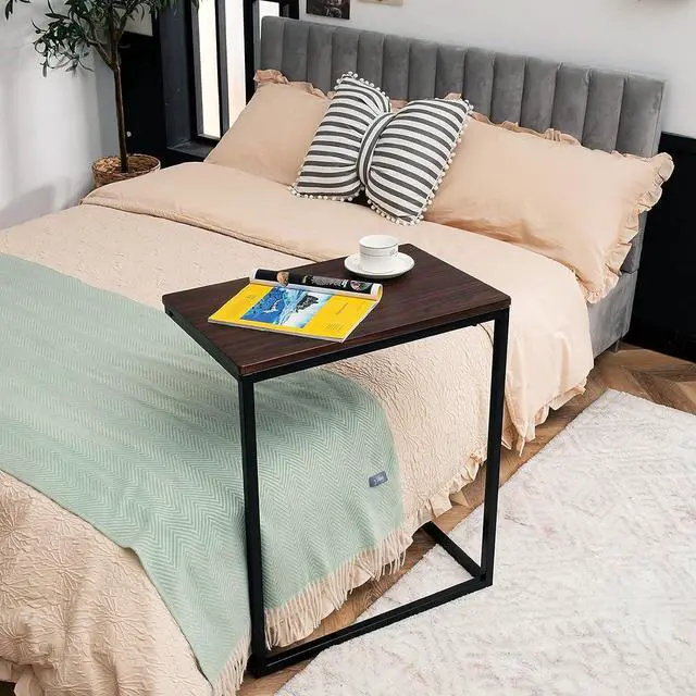 Alt view image 5 of 7 - Tangkula Sofa Side Table C Shaped Table, Vintage Couch Table Sofa Side Table for Coffee Snack Laptop, Living Room TV Tray End Table