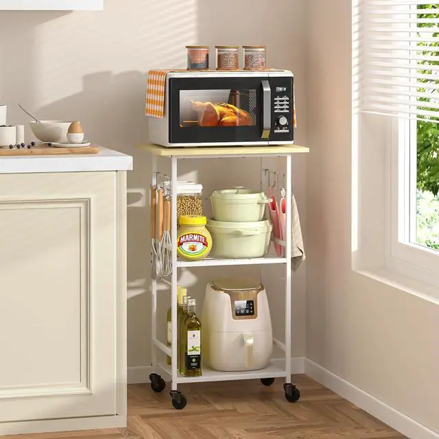 Main image of Rolling Kitchen Microwave Cart, 3 Tier Microwave Table Stand with Adjustable Shelf, Kitchen Storage Rack on Wheels, Coffee Station Cart Rack Shelf Organizer for Living Room Office, Balcony