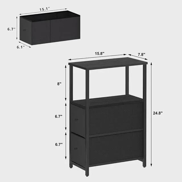 Alt view image 3 of 7 - TUTOTAK Small Narrow End Table, Set of 2, Side Table, Nightstand with 2 Cloth Drawers, Couch Table, for Living Room, Bedroom, Bedside, Black TB01BK054