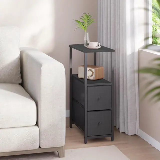 Alt view image 4 of 7 - TUTOTAK Small Narrow End Table, Set of 2, Side Table, Nightstand with 2 Cloth Drawers, Couch Table, for Living Room, Bedroom, Bedside, Black TB01BK054