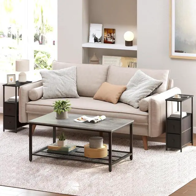Alt view image 2 of 7 - TUTOTAK Small Narrow End Table, Set of 2, Side Table, Nightstand with 2 Cloth Drawers, Couch Table, for Living Room, Bedroom, Bedside, Black TB01BK054