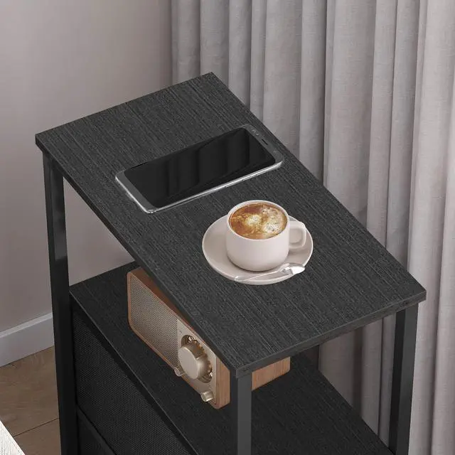 Alt view image 5 of 7 - TUTOTAK Small Narrow End Table, Set of 2, Side Table, Nightstand with 2 Cloth Drawers, Couch Table, for Living Room, Bedroom, Bedside, Black TB01BK054