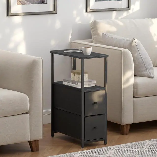 Alt view image 6 of 7 - TUTOTAK Small Narrow End Table, Set of 2, Side Table, Nightstand with 2 Cloth Drawers, Couch Table, for Living Room, Bedroom, Bedside, Black TB01BK054